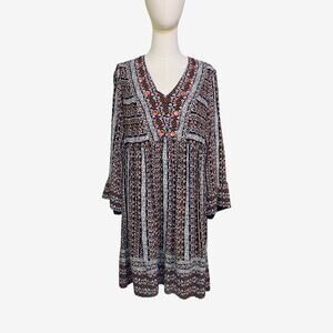 Maeve Anthropologie Naomi Embroidered Boho Tunic Dress Blue Motif Small NWT